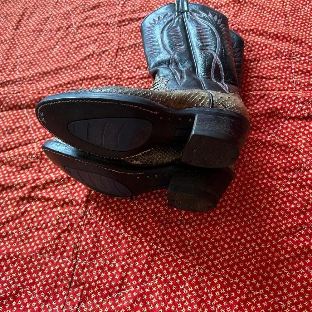 Vintage Panhandle Slim Snakeskin Cowboy Boots Black Leather Western women's 6